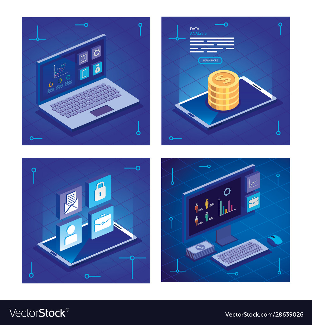 Set Analysis Data Poster With Business Icons Vector Image