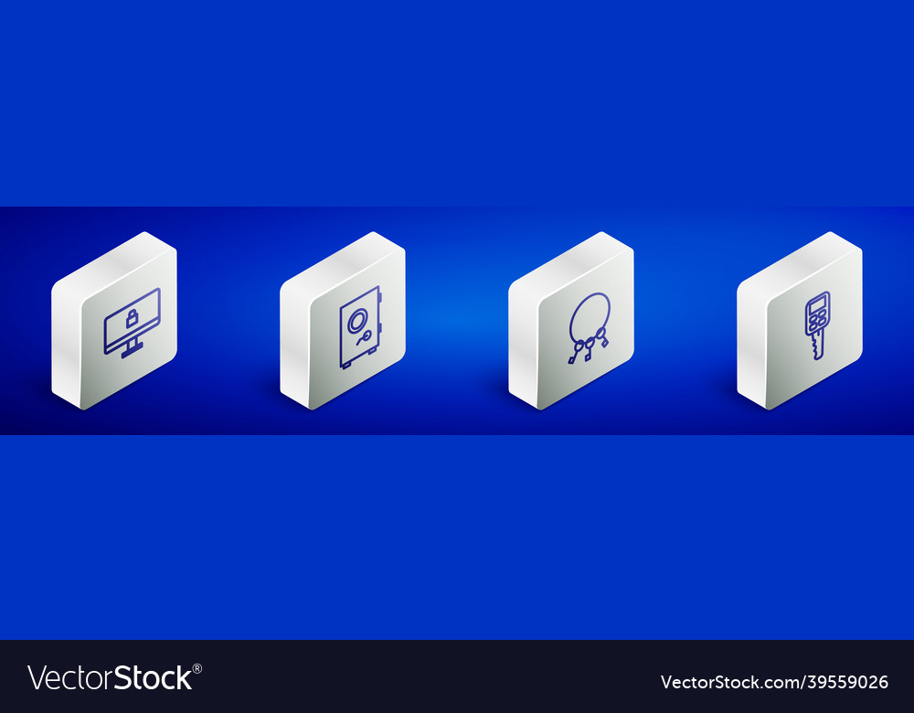 Set isometric line lock on computer monitor safe vector image Set isometric line lock on computer monitor safe