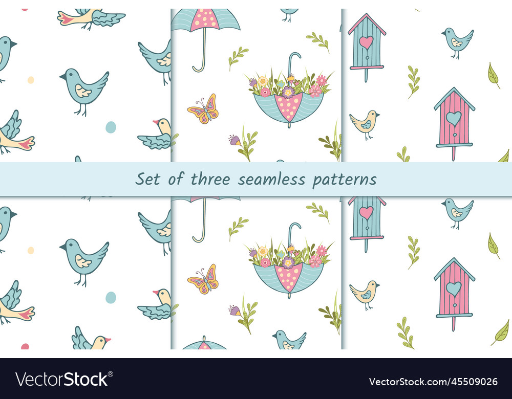 Set of seamless spring patterns Vector Image Set of seamless spring patterns