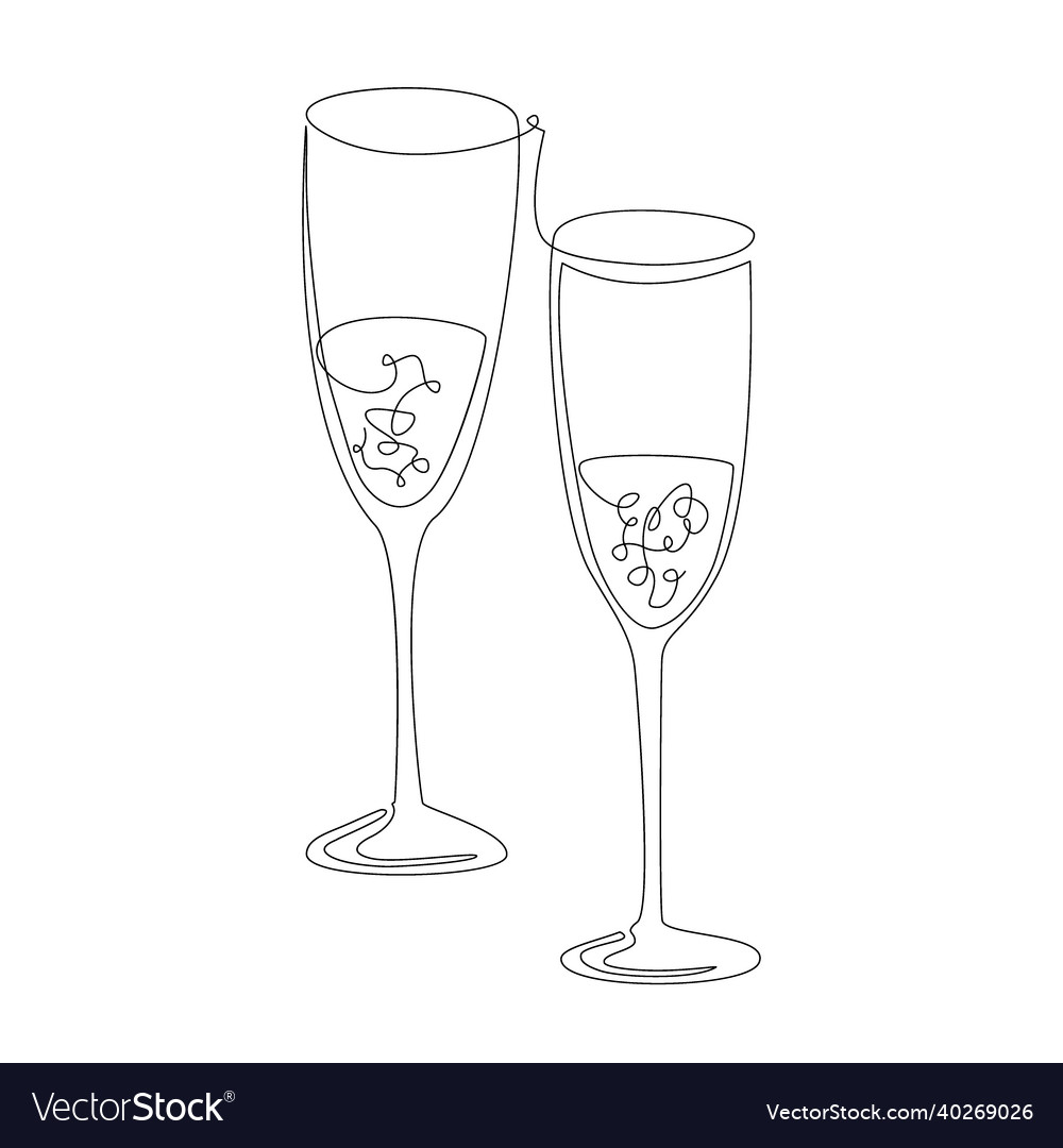 Two goblets with champagne continuous one line Vector Image Two goblets with champagne continuous one line