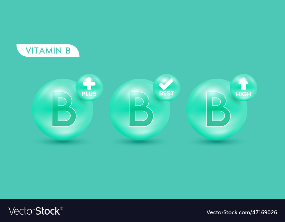 Vitamin B Green Set Vitamins Plus Best High Icon Vector Image