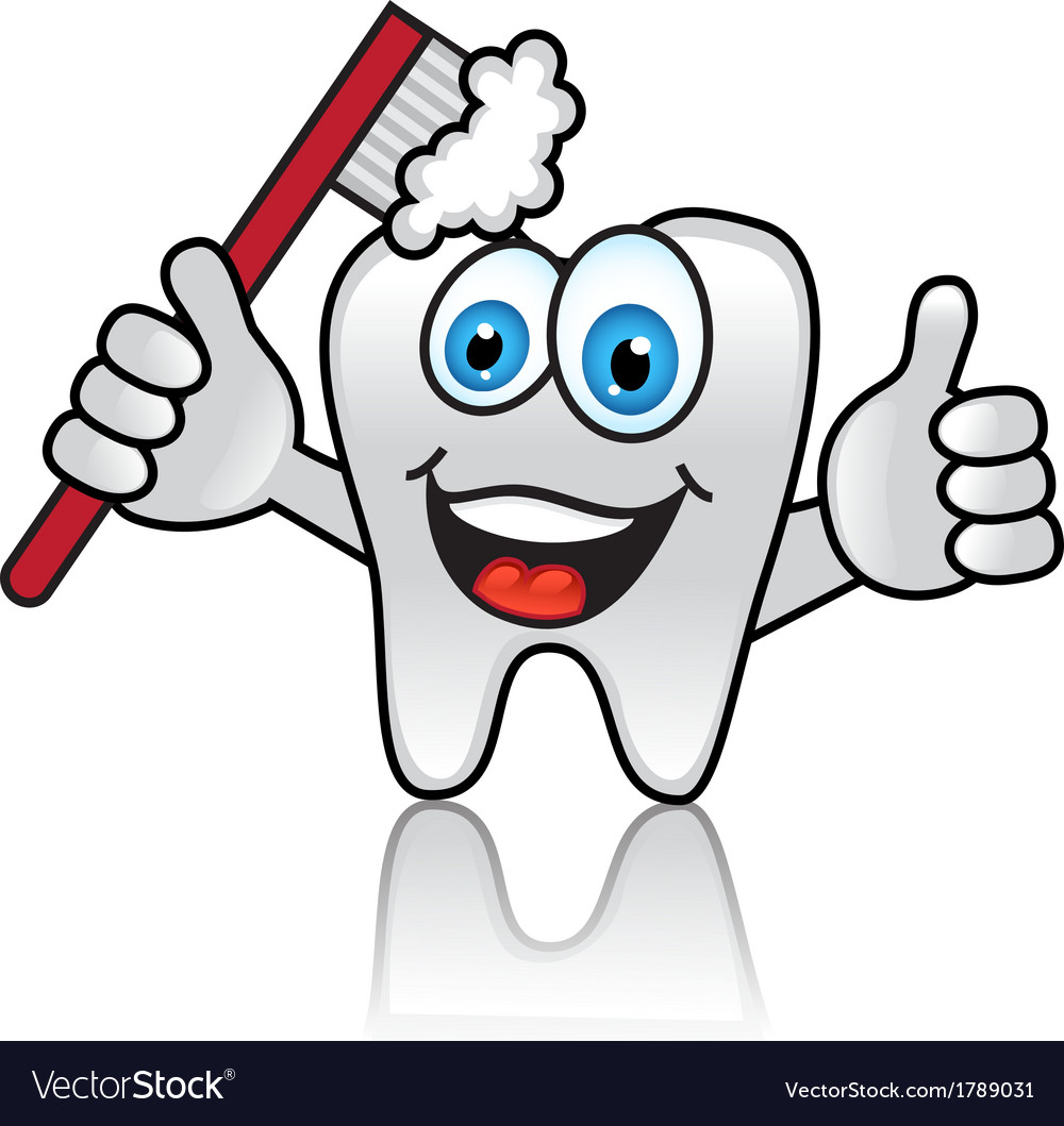 Cartoon Tooth With Toothbrush Royalty Free Vector Image