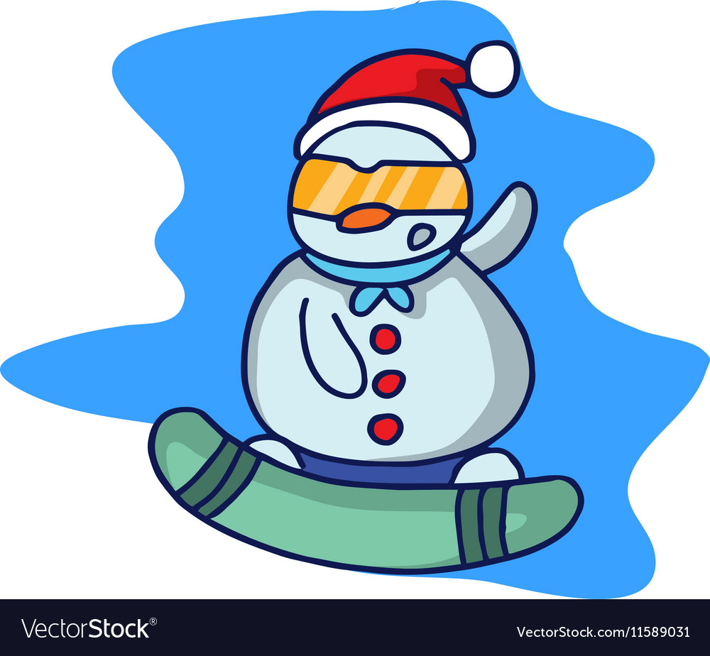 Christmas snowman with hat and glasses cartoon