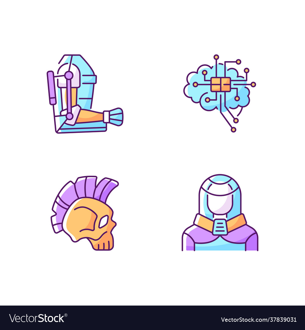 Cyberpunk augmentations rgb color icons set vector image Cyberpunk augmentations rgb color icons set