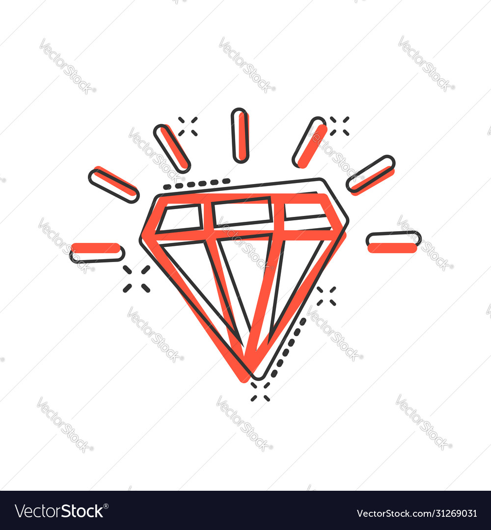 Diamond gem icon in comic style gemstone cartoon