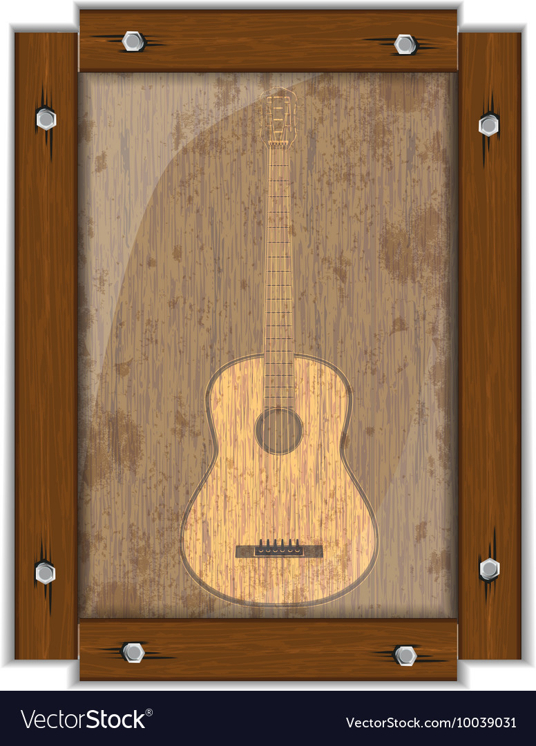 Guitar image on a wooden board in frame