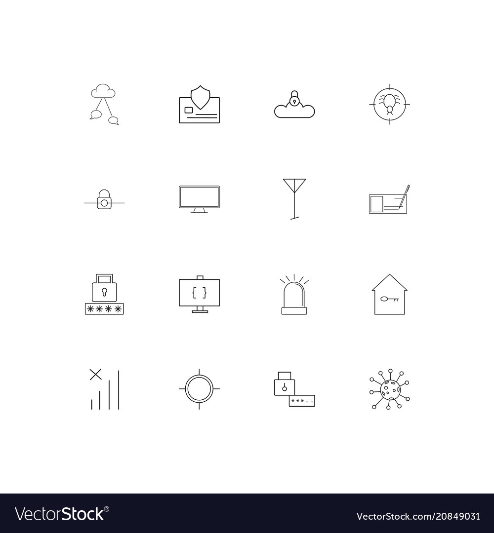 Internet security linear thin icons set outlined
