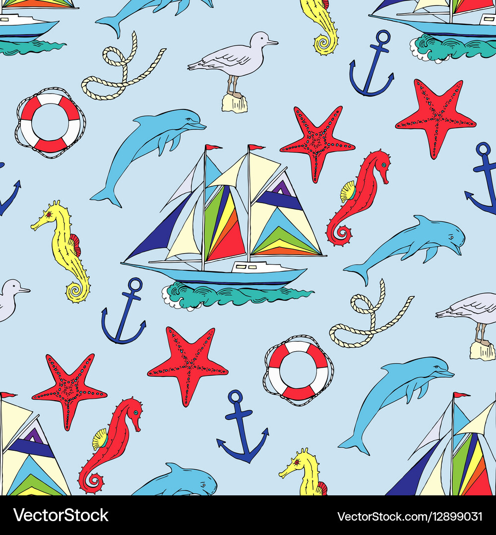 Nautical seamless pattern with ships Royalty Free Vector