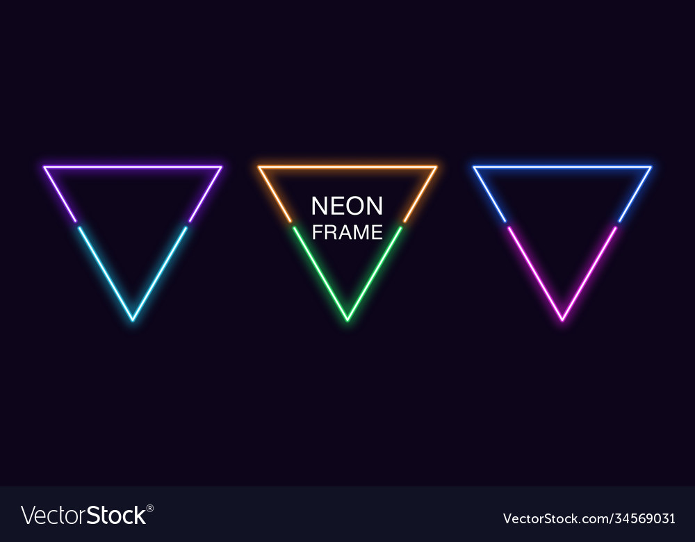 Neon triangle frame set triangular border vector image Neon triangle frame set triangular border