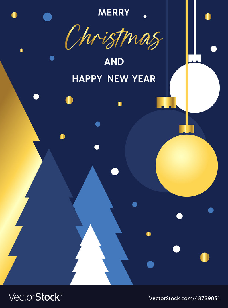New year and christmas card with blue gold vector image New year and christmas card with blue gold