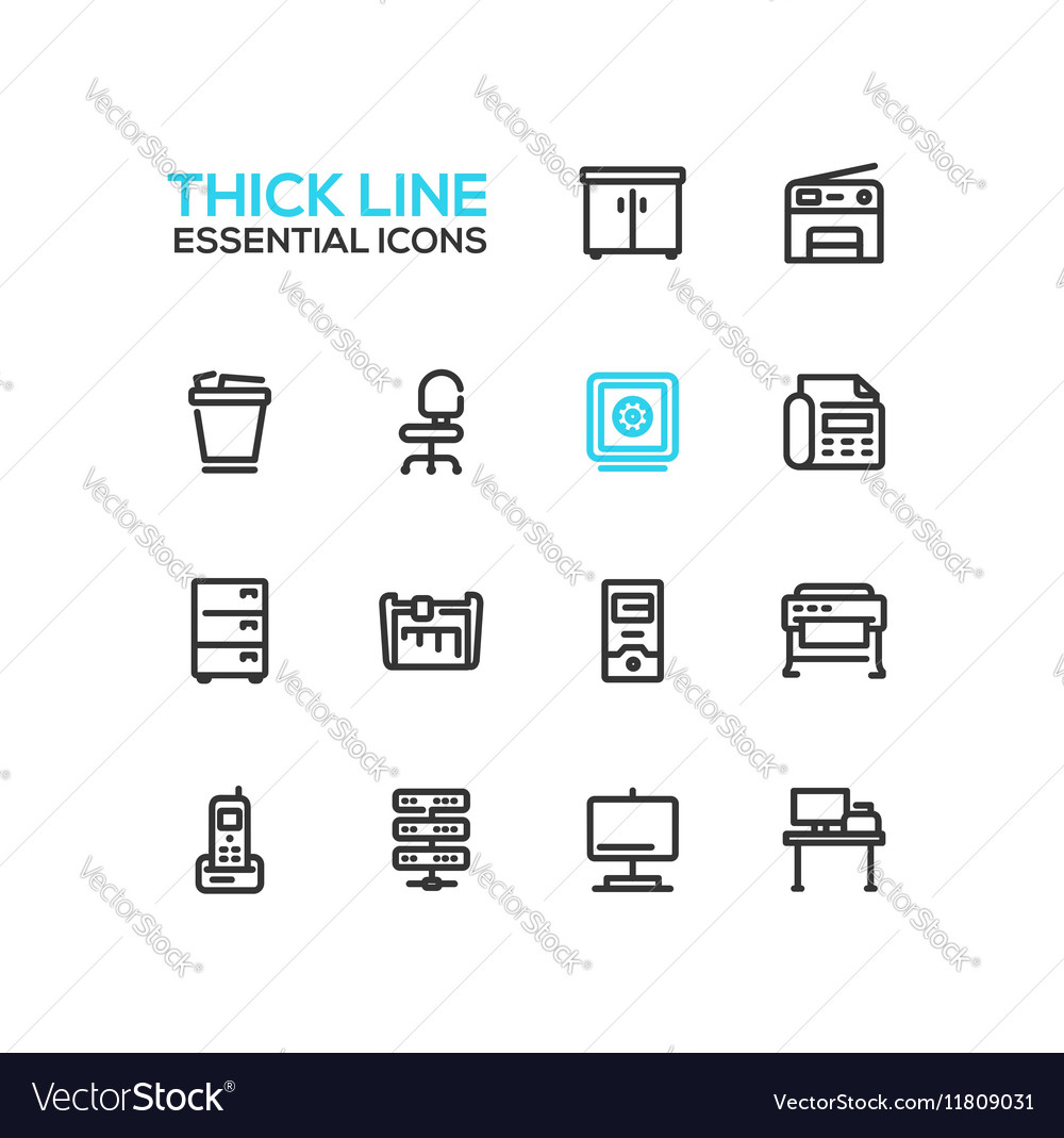 Office Supplies - Thick Single Line Icons Set Vector Image