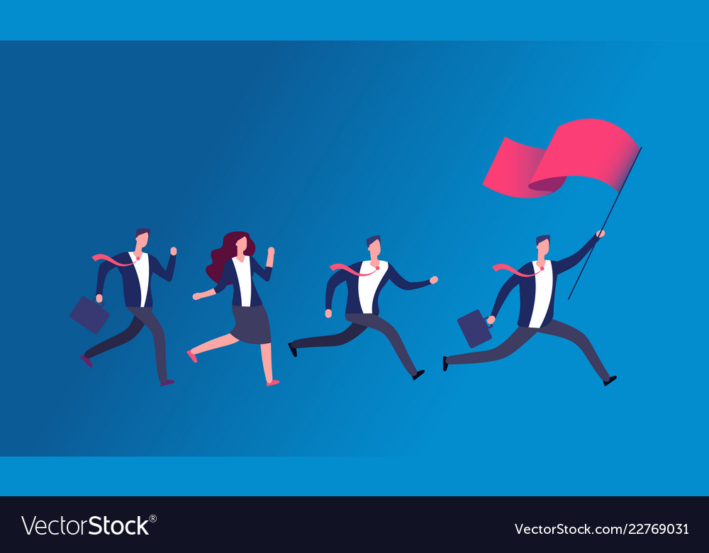 People holding flag and running business leader Vector Image