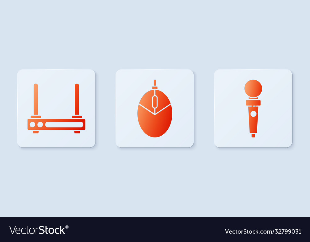 Set computer mouse gaming router and wi-fi signal vector image Set computer mouse gaming router and wi-fi signal