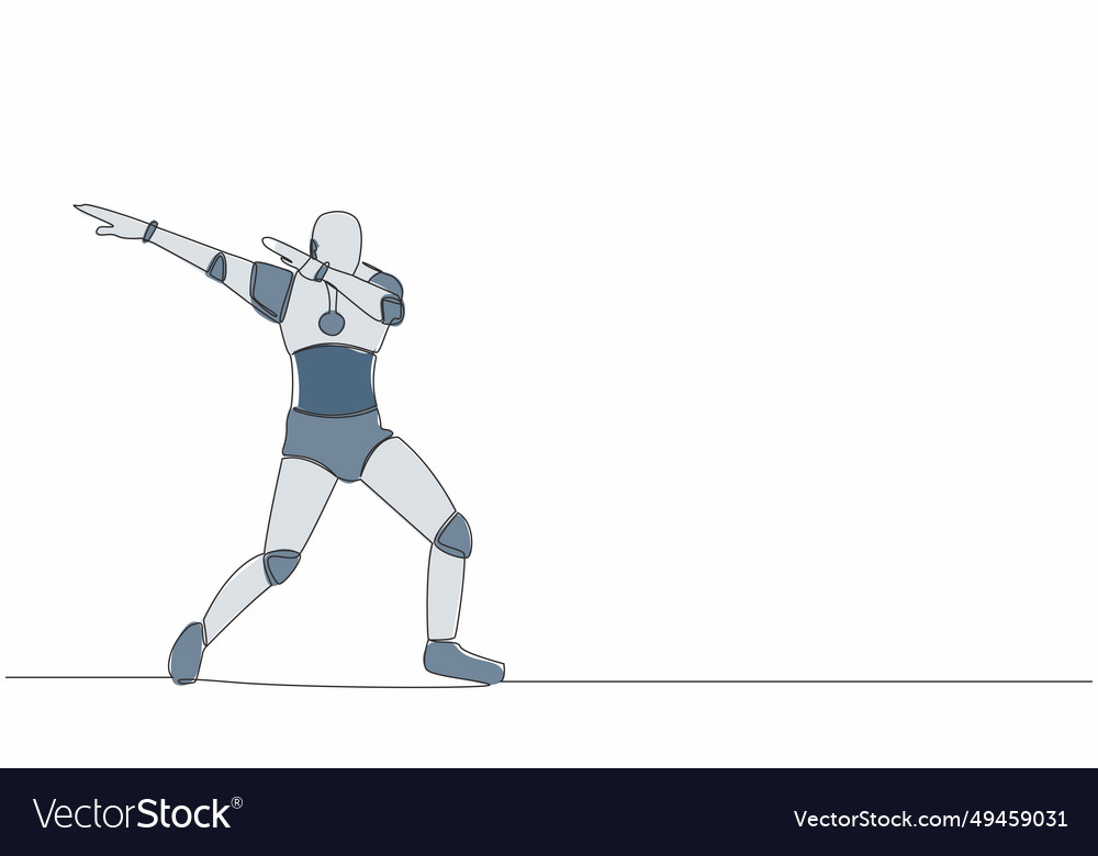 Single continuous line happy robot standing