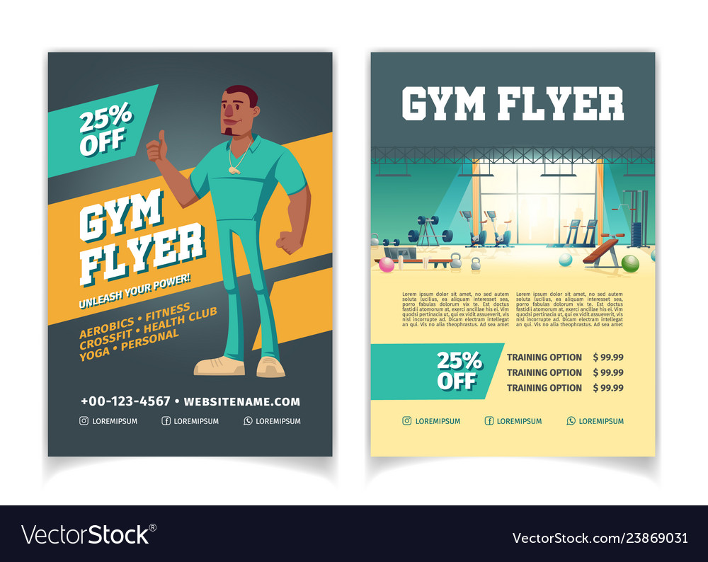 Sport Club Gym Cartoon Flyer Template Royalty Free Vector