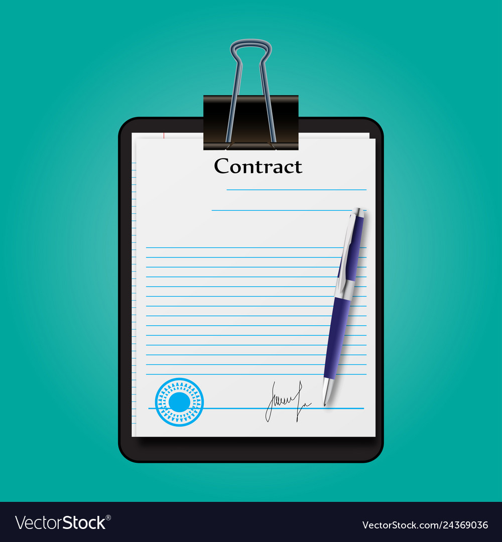 Contract document signed and sealed vector image Contract document signed and sealed