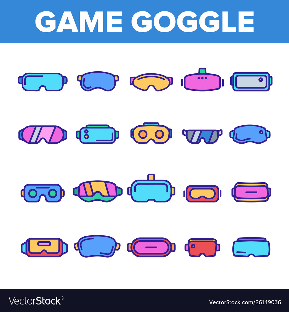 Game goggles color line icons set vector image Game goggles color line icons set