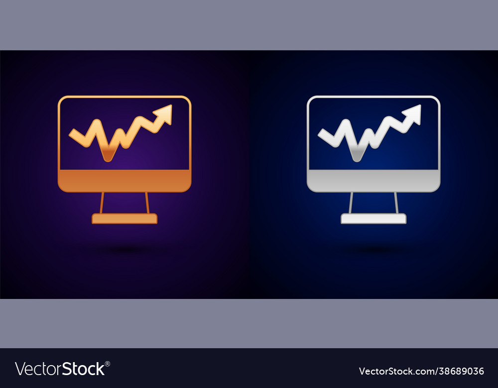 Gold and silver computer monitor with graph chart vector image Gold and silver computer monitor with graph chart