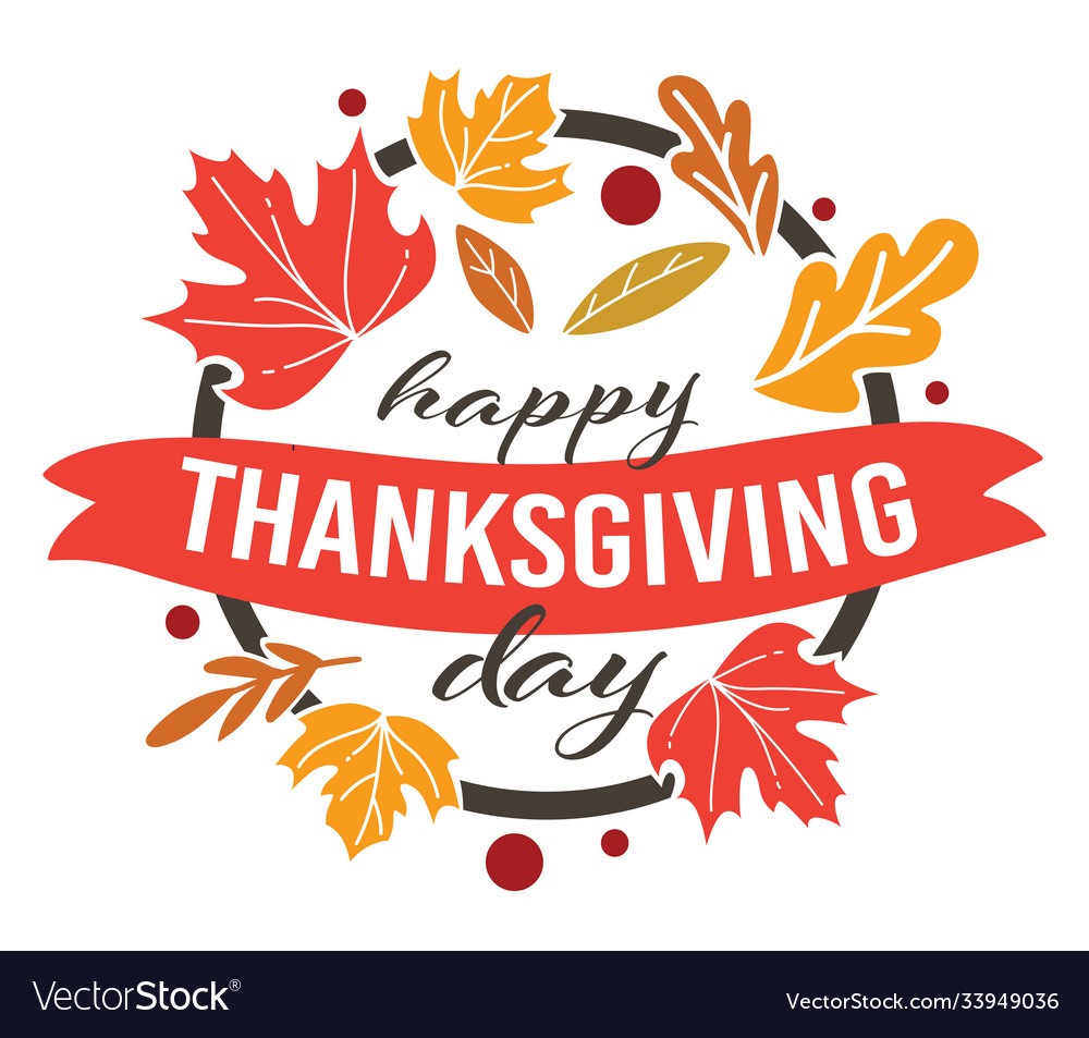 Thanksgiving day banner with date and autumn leaves vector Stock Vector