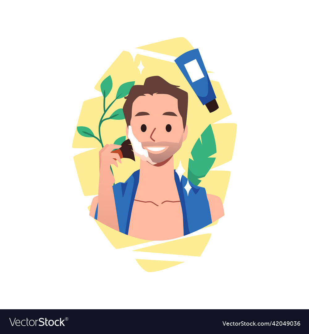 Man applying shaving foam with brush on beard Vector Image Man applying shaving foam with brush on beard
