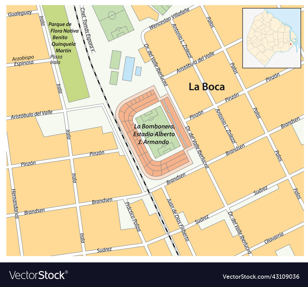 Map of la bombonera stadium in buenos aires vector image Map of la bombonera stadium in buenos aires
