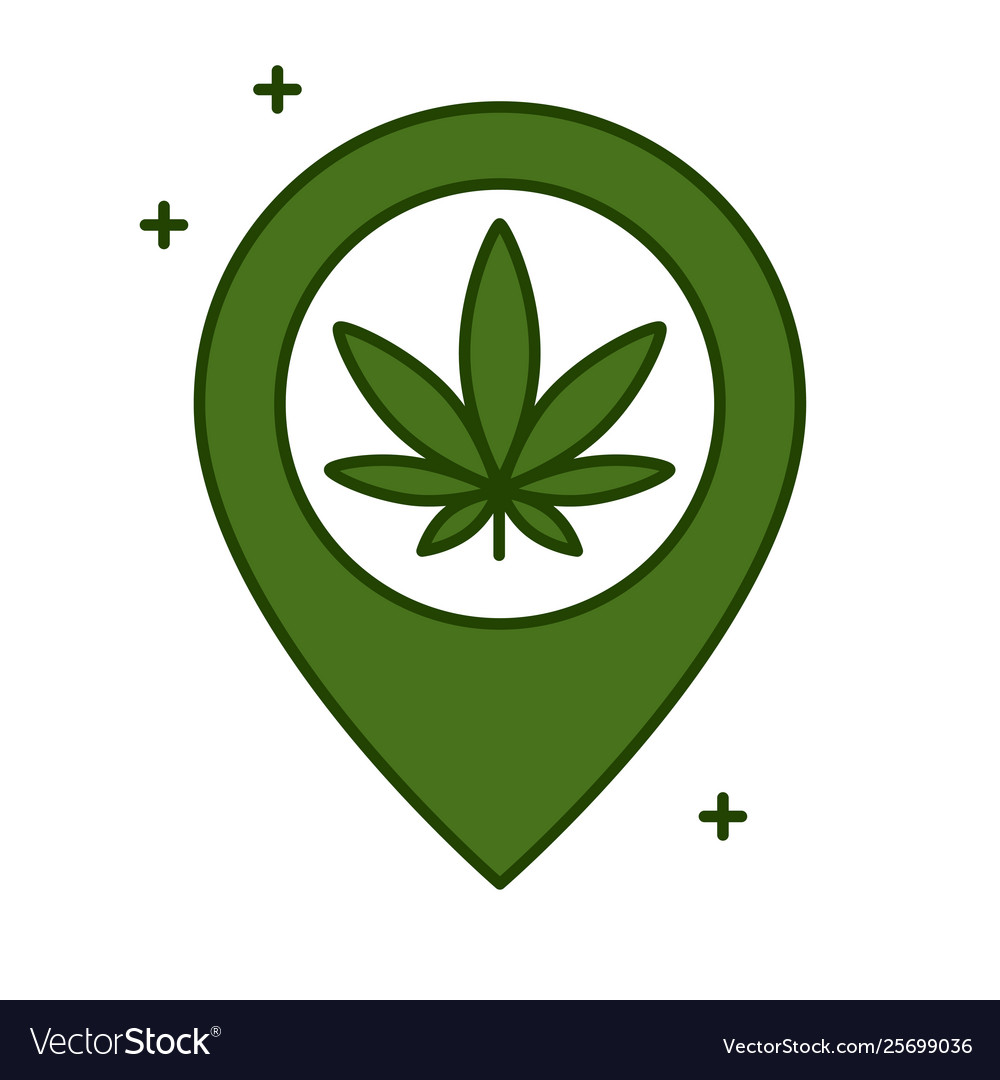 Marijuana leaf and map pointer vector image Marijuana leaf and map pointer