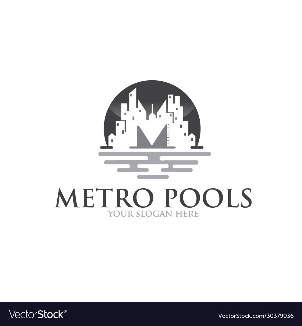 Metro pools city logo design modern