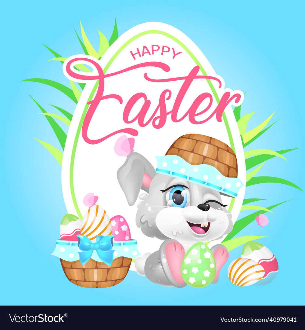 Cute pascha bunny kawaii character social media Vector Image