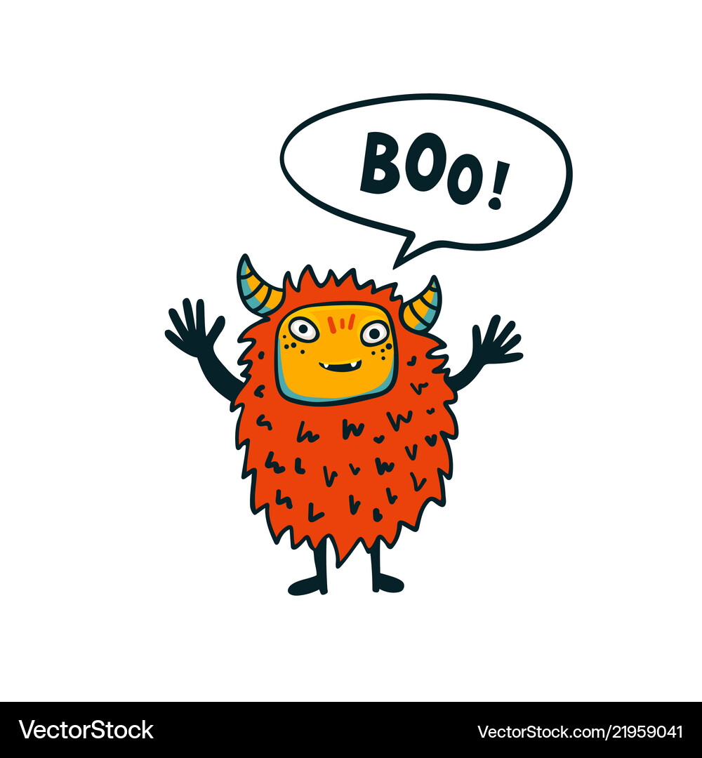 Halloween monster cute fluffy with boo Royalty Free Vector