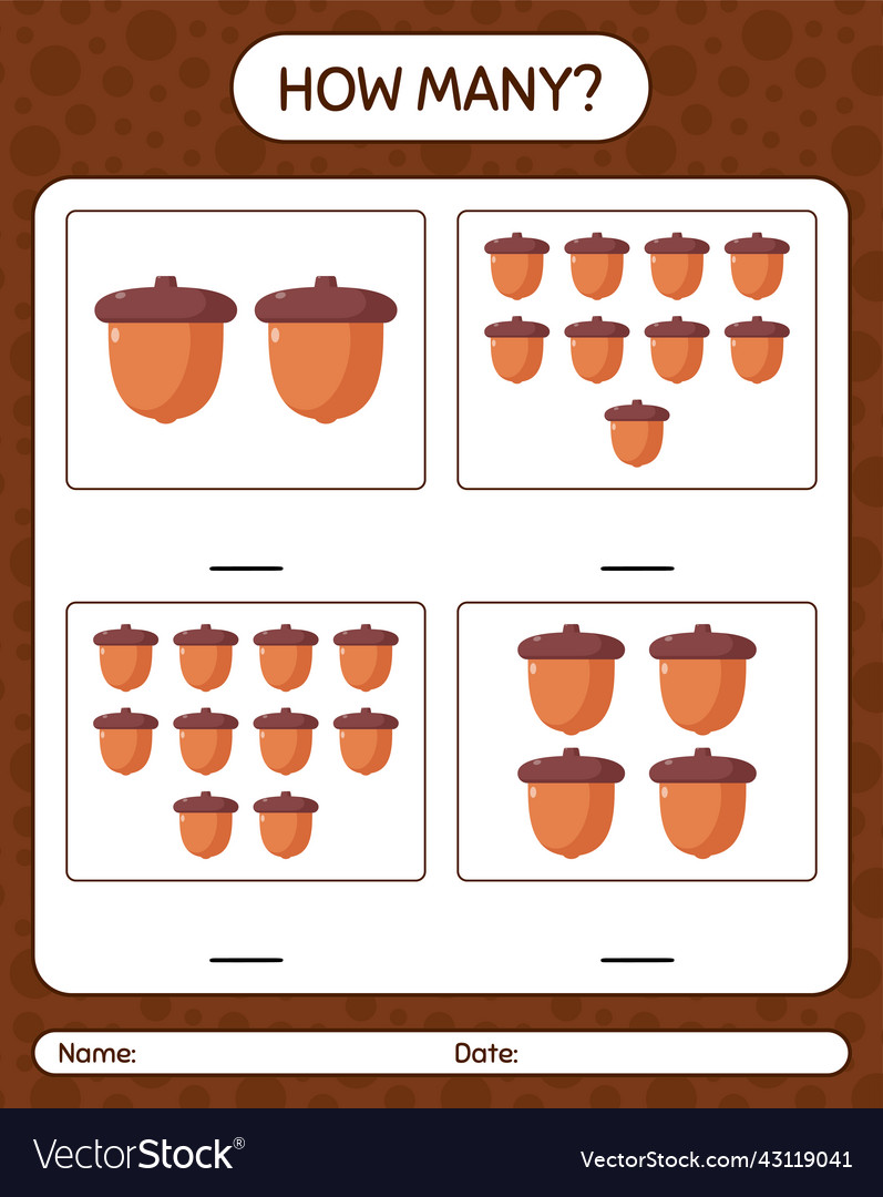 How many counting game with acorn worksheet