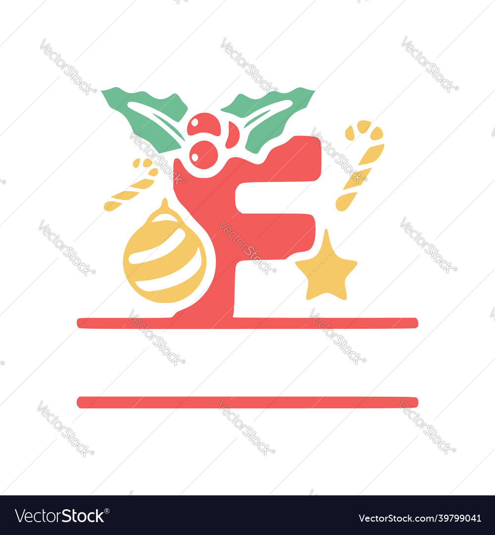 Letter f is decorated with mistletoe