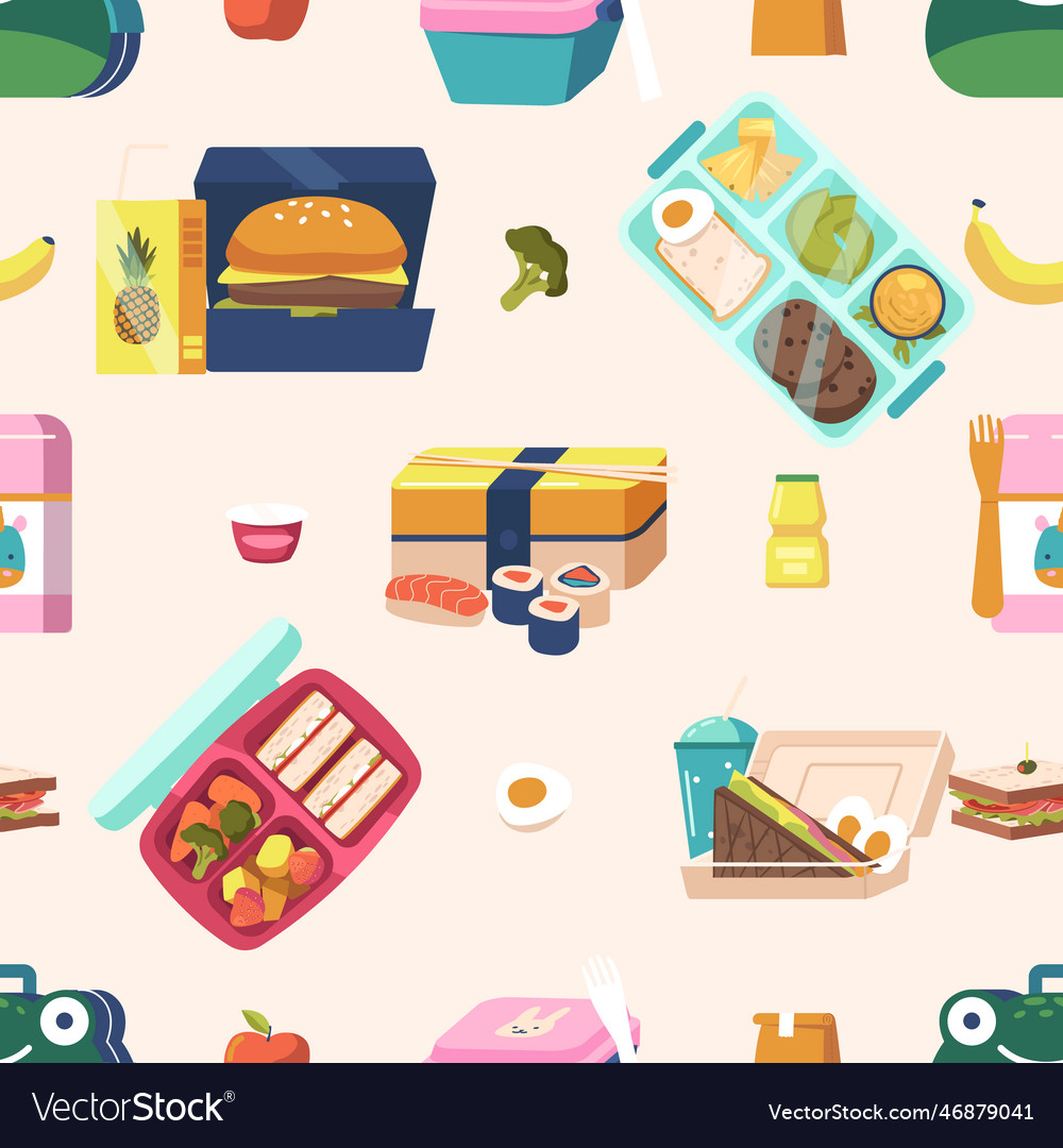 Lunchbox seamless pattern featuring colorful vector image Lunchbox seamless pattern featuring colorful