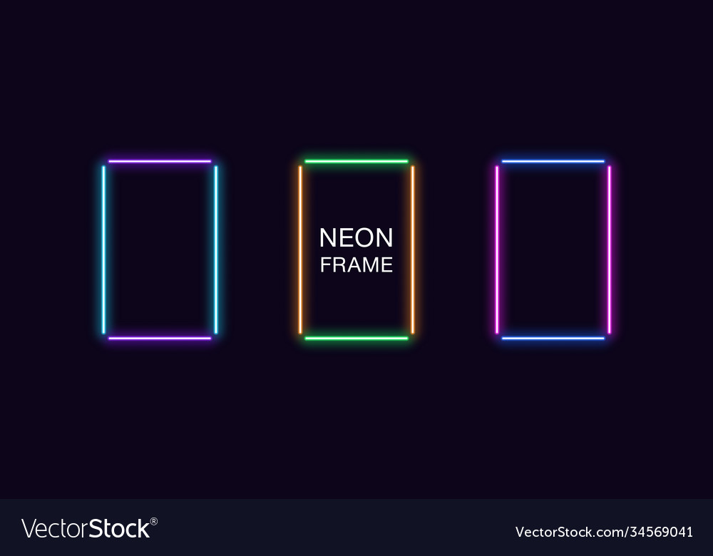 Neon rectangle frame set rectangular vector image Neon rectangle frame set rectangular