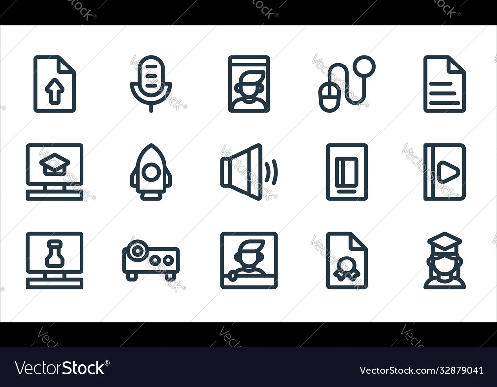 Online learning line icons linear set quality vector image Online learning line icons linear set quality