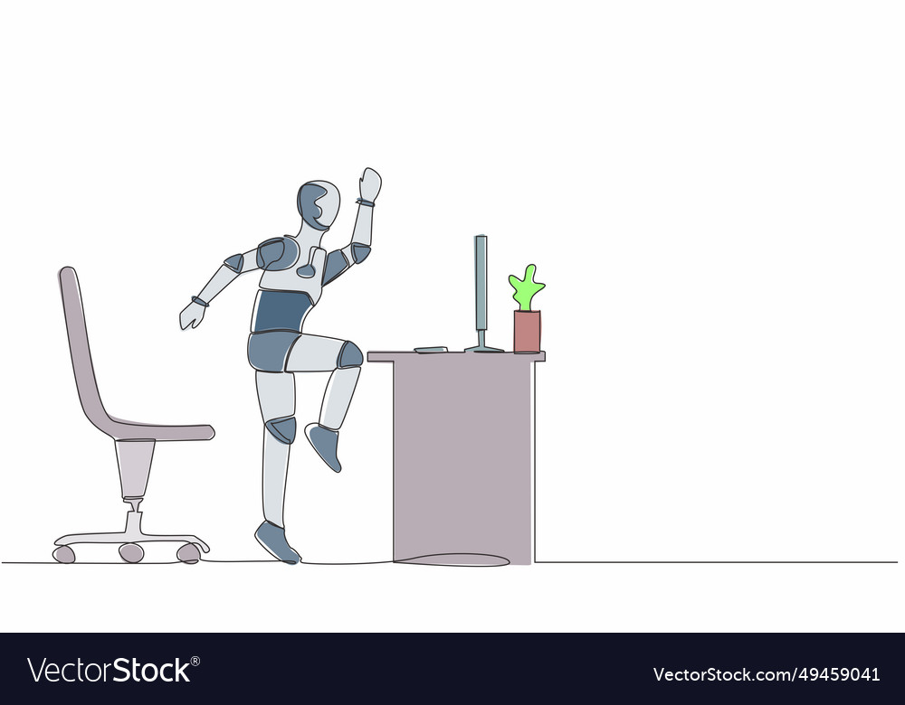 Single continuous line happy robot jumping Vector Image Single continuous line happy robot jumping