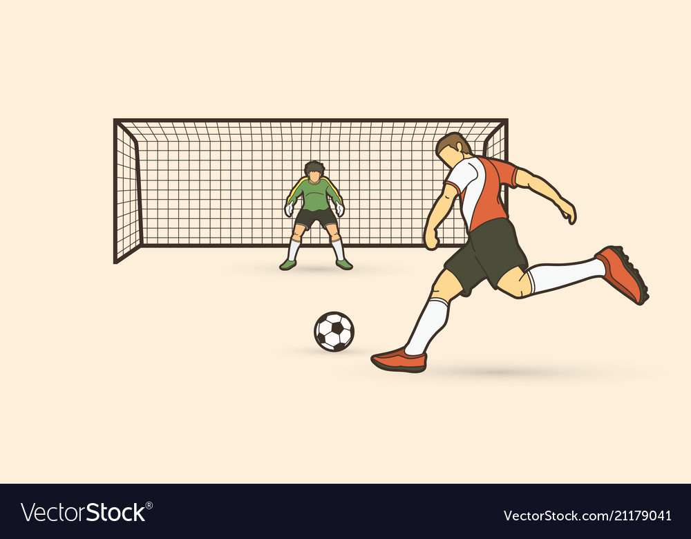 Soccer player kicking ball with goalkeeper Vector Image