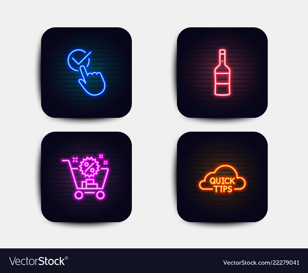 Wine shopping cart and checkbox icons quick tips Vector Image Wine shopping cart and checkbox icons quick tips
