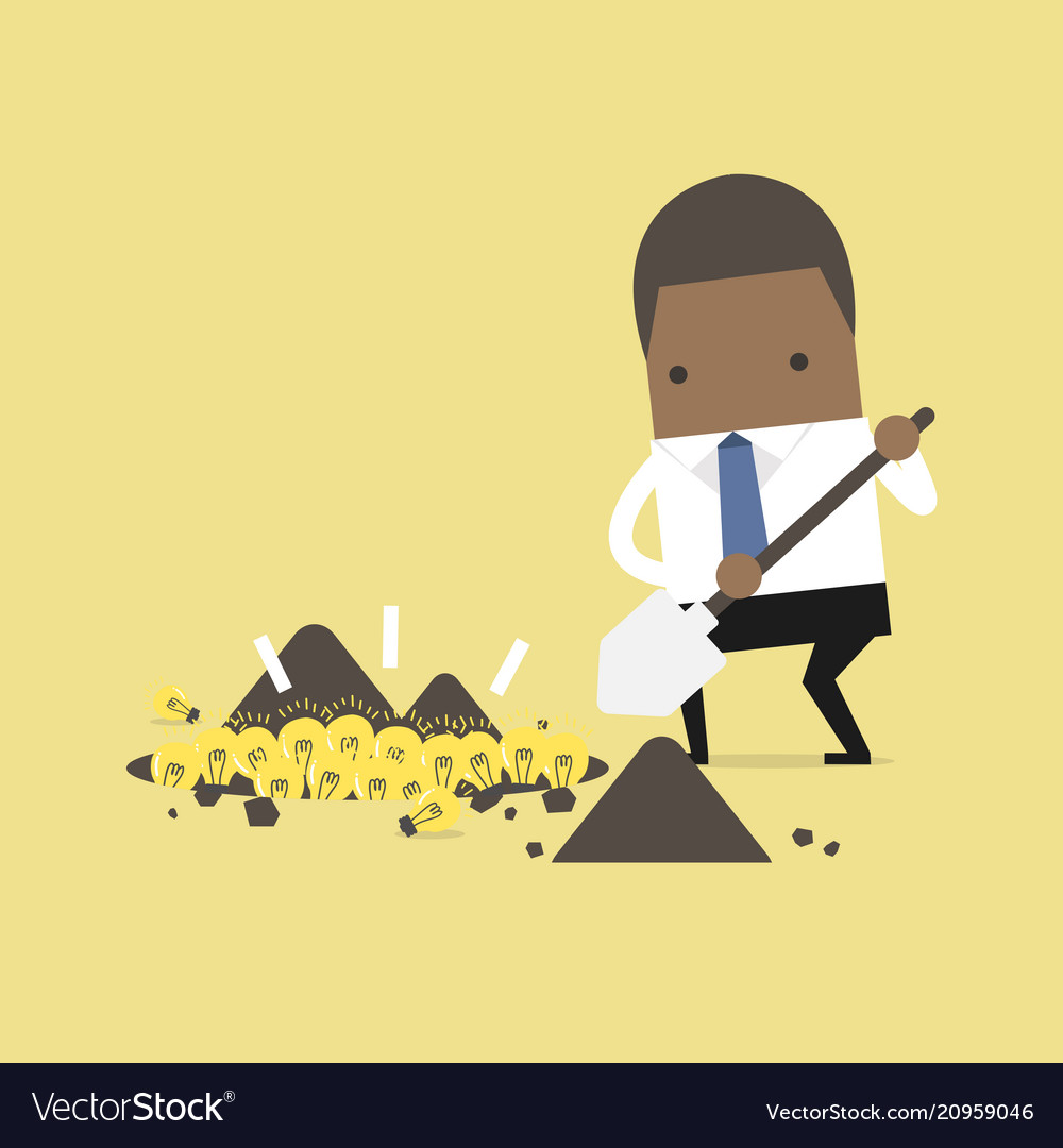 Businessman digging a ground to find an idea