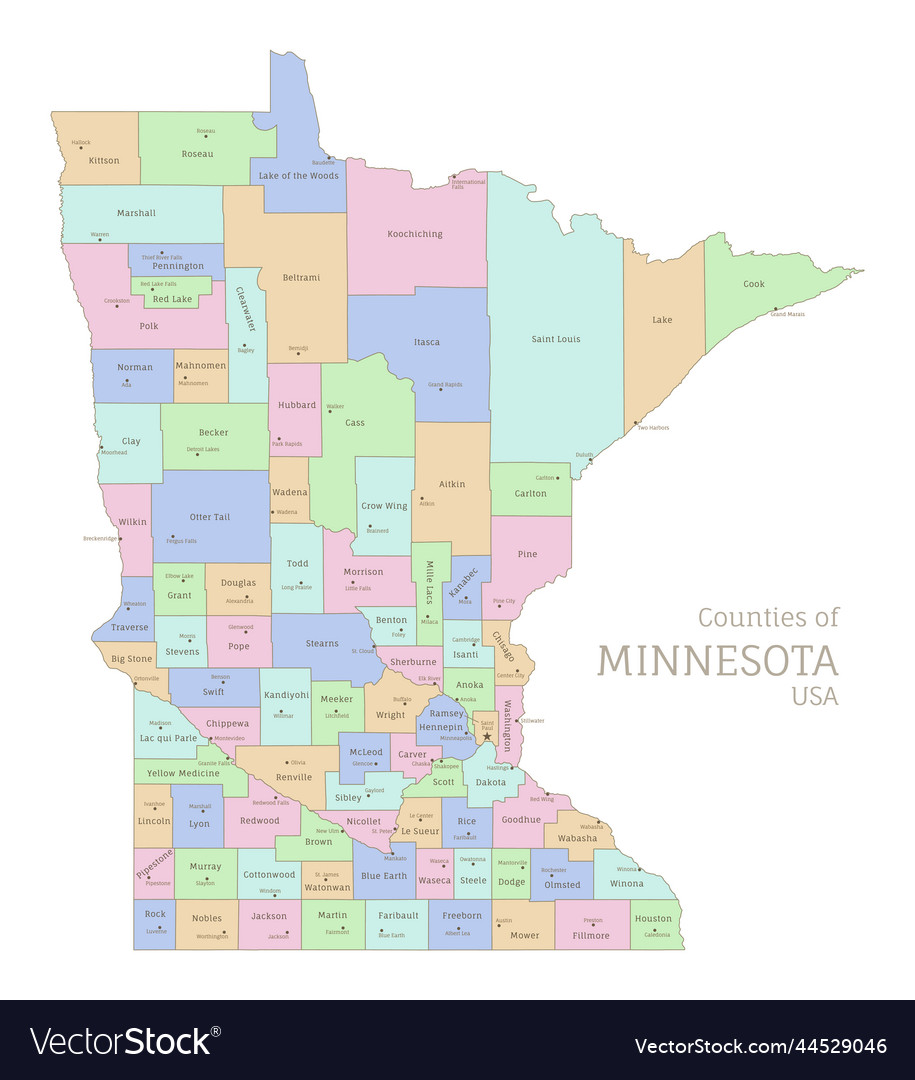 Counties of minnesota administrative map of usa Vector Image