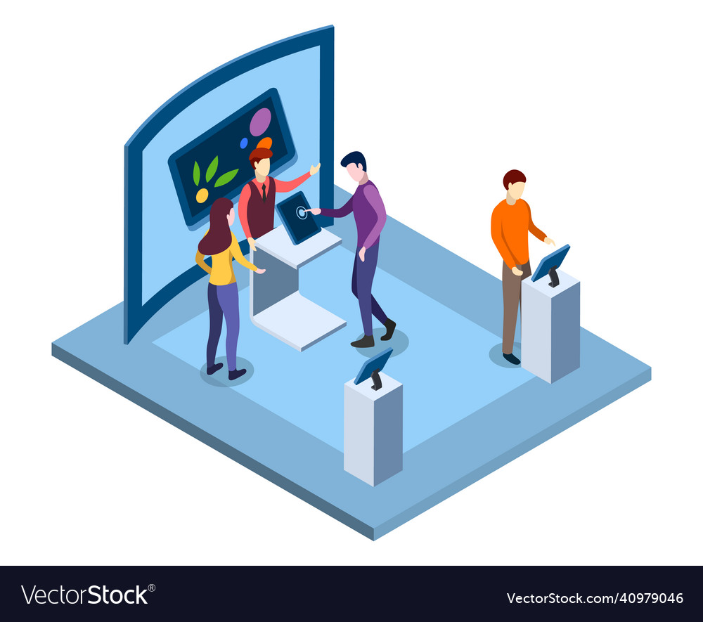 Electronics tradeshow isometric salesman