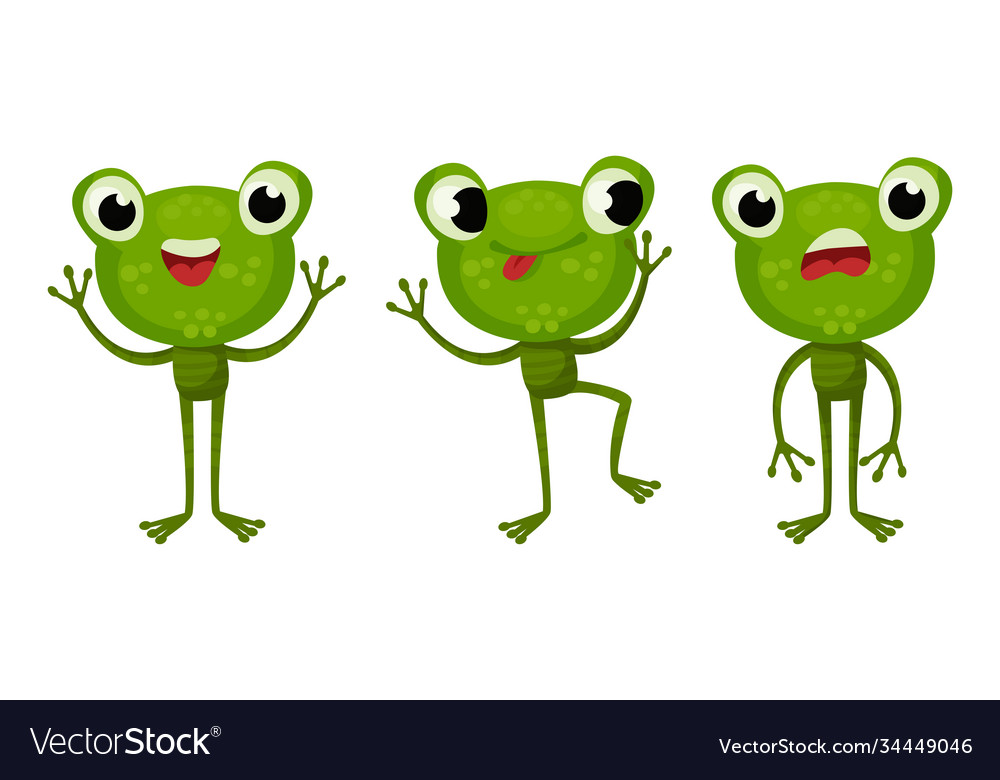 Funny green frog with protruding eyes showing