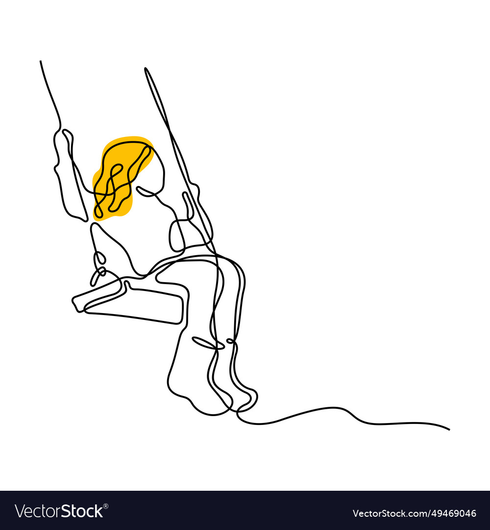 Mädchen auf Schaukel eine Linie vector image Mädchen auf Schaukel eine Linie