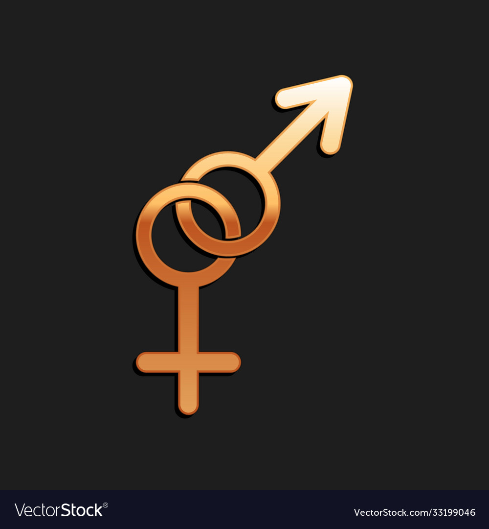 Gold gender icon isolated on black background