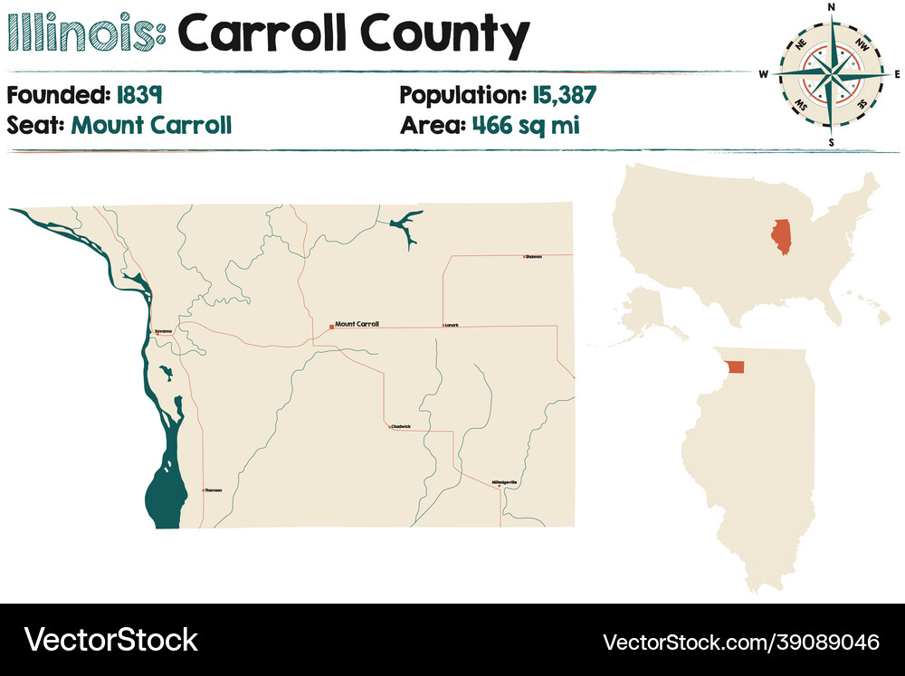 Map of carroll county in illinois Royalty Free Vector Image