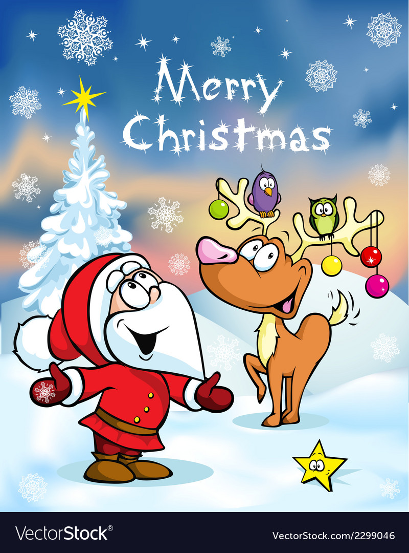 Merry Christmas Greeting Card Funny Santa Claus Vector Image