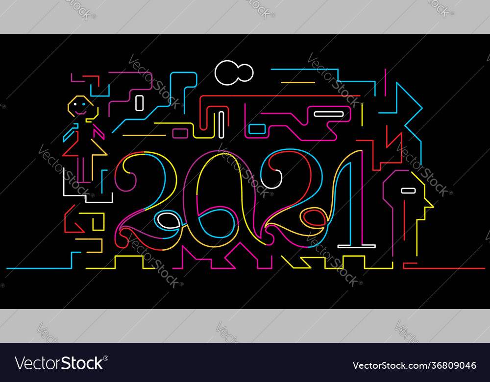 Numbers 2021 on black background in minimalistic