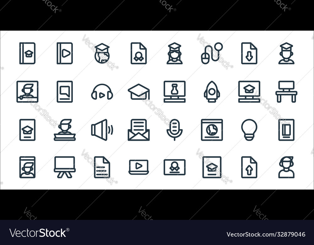 Online learning line icons linear set quality vector image Online learning line icons linear set quality
