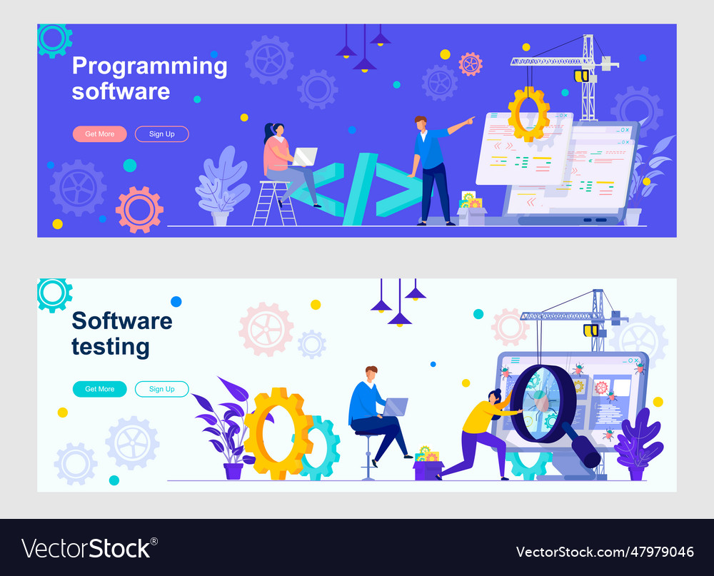 Programming software landing page with people vector image Programming software landing page with people