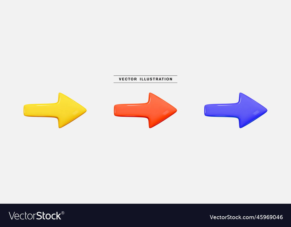 Set of arrows 3d icon render realistic colorful