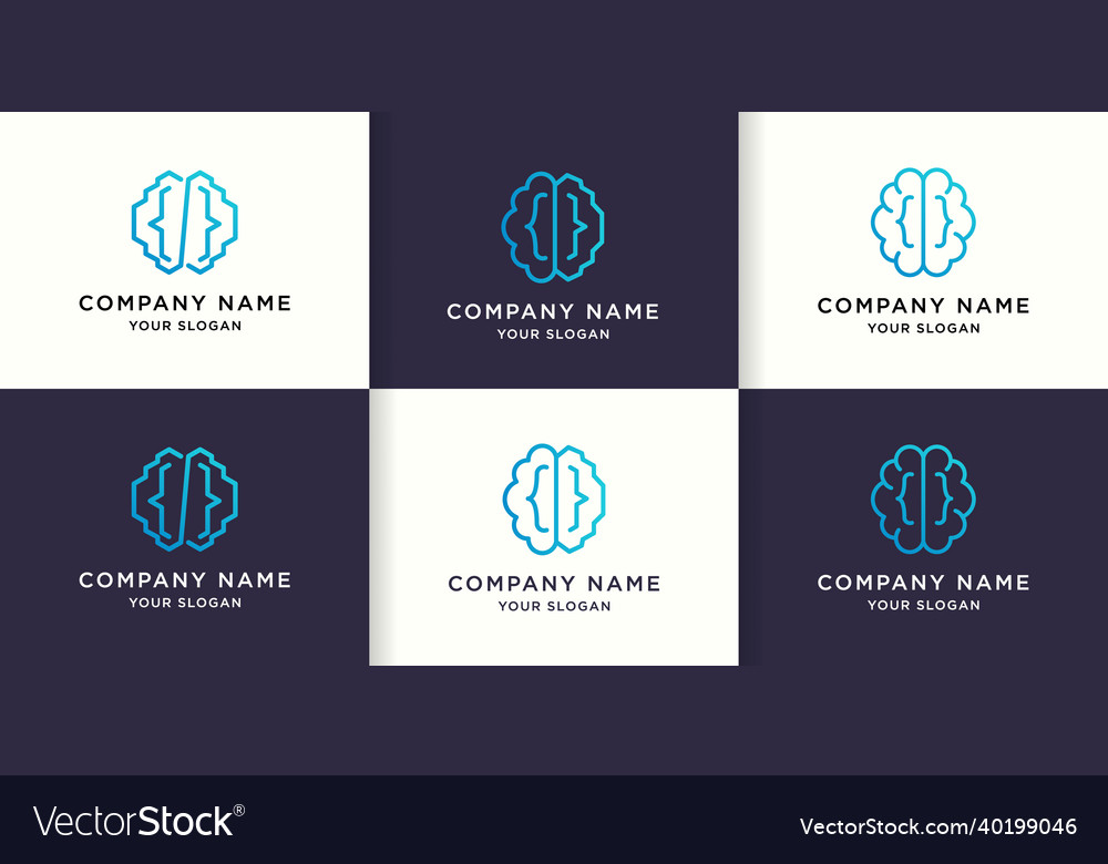 Set of simple brain code mono line logo design vector image Set of simple brain code mono line logo design
